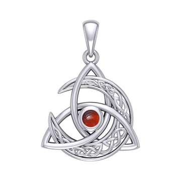 Trinity Knot with Celtic Crescent Moon Silver Pendant with Gem TPD5883 - Jewelry